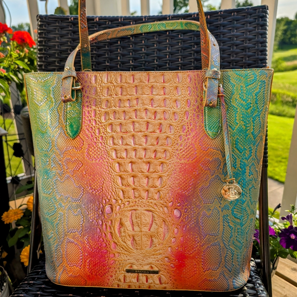 Brahmin Cream and Pink Hobo Bag with Textured Design